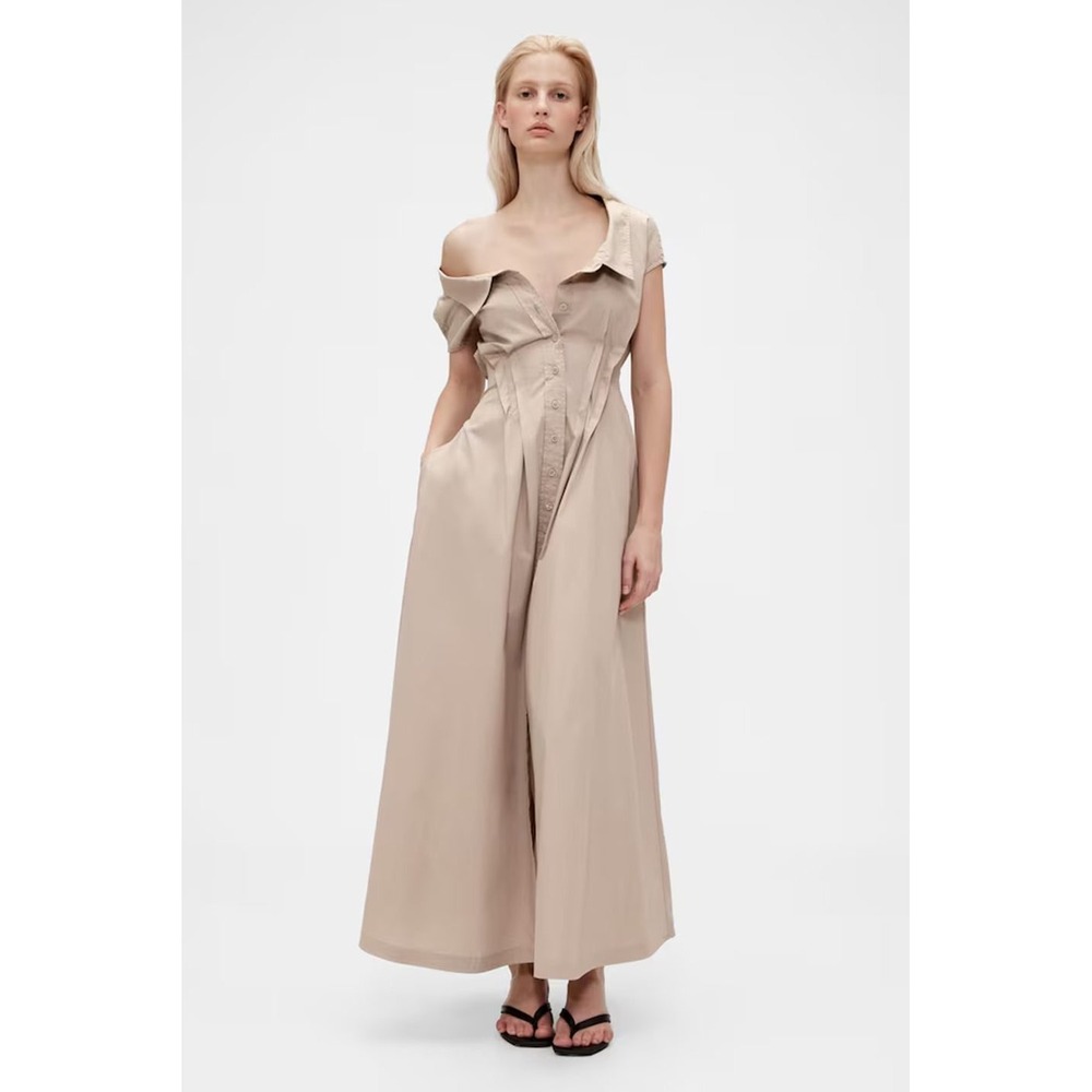 Gap Beige Poplin Maxi Shirt Dress